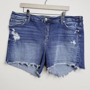 Silver Jeans Co Suki Shorts Womens 22 Distressed Raw Hem Denim Stretch Blue